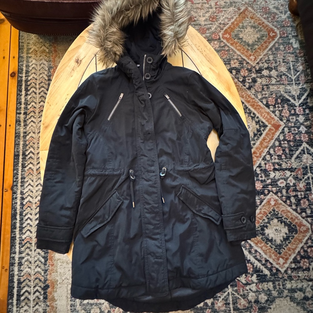 Athleta Black Ski Jacket with Faux Fur Hood